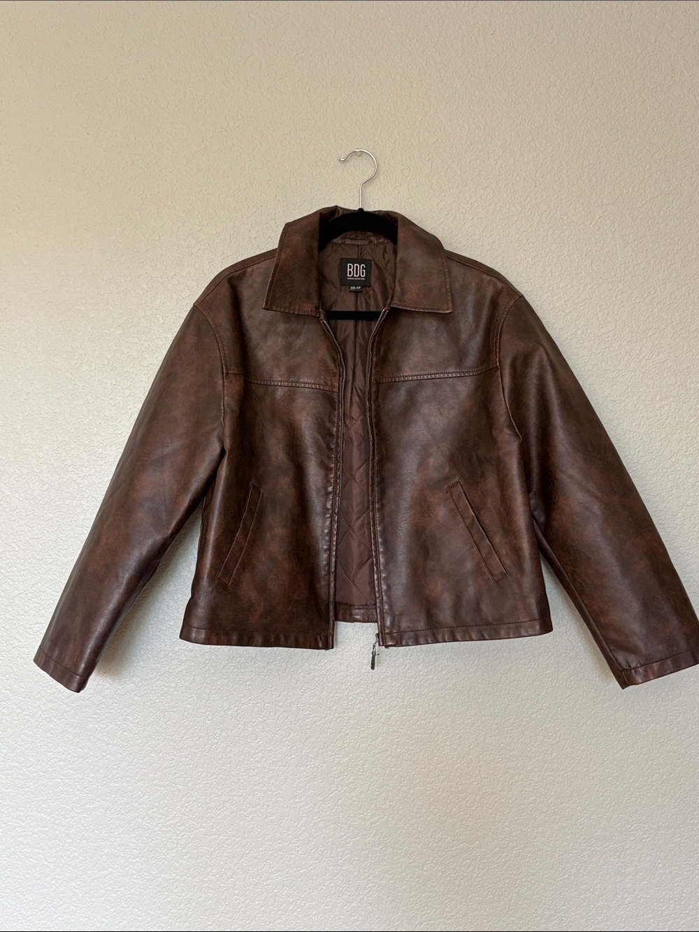 BDG Chocolate Brown Vegan Leather Zip-Up Jacket